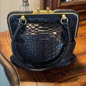 Bottega Veneta Black Snakeskin Clutch